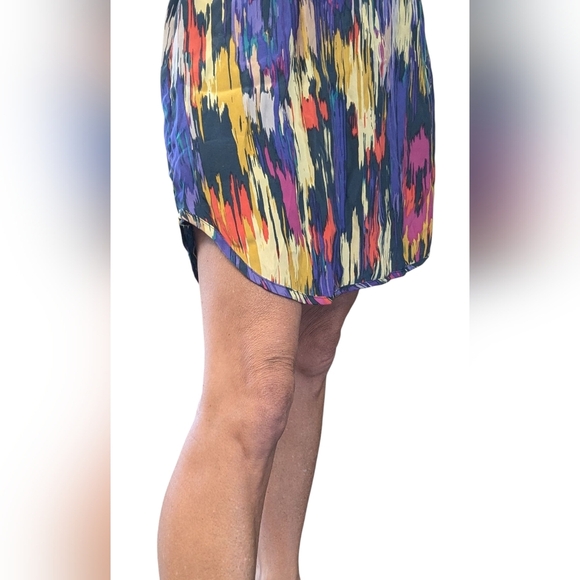 Women's SILK Cap Sleeve Multicolor Abstract Party Blouson Mini Dress Size M - Picture 13 of 15